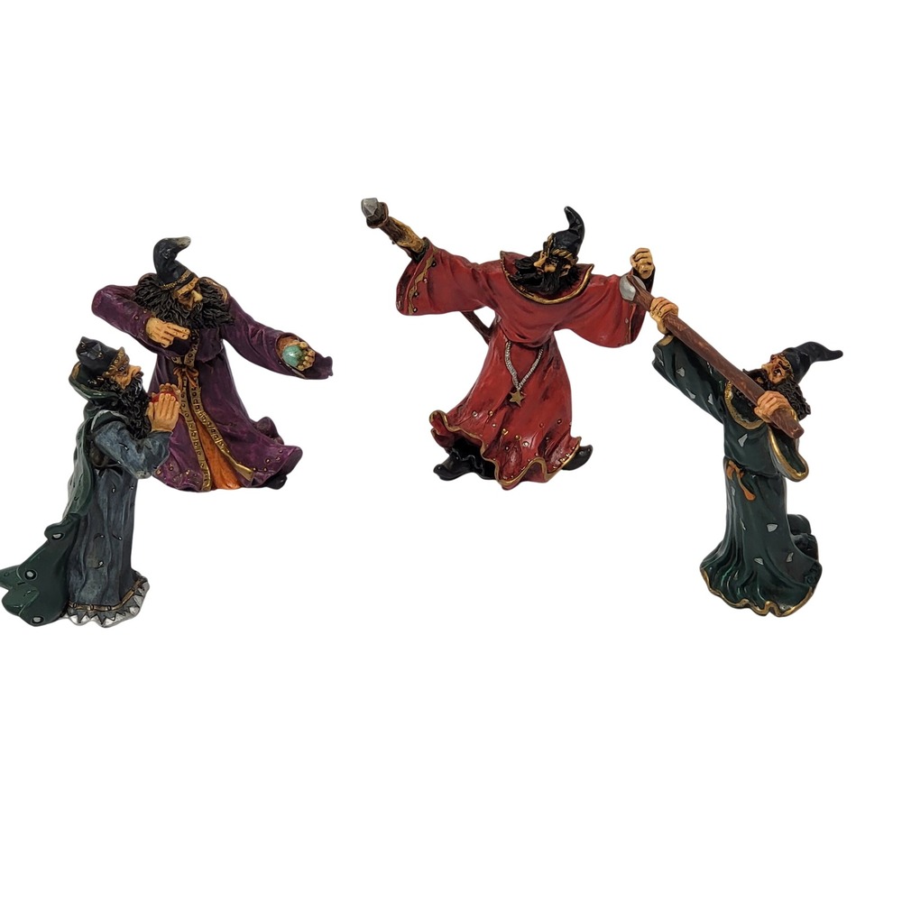 Vintage Wizard Figurines Set of 4 Fantasy Sorcerer Resin Statues Multi-Color